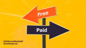 Two arrows displaying "free" and "paid" on a yellow background.
