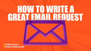 Graphic with tips on how to write email for requesting something, featuring a stylized envelope icon.