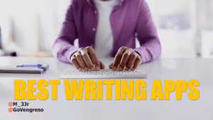 A person using one of the best writing apps, diligently typing on a keyboard.