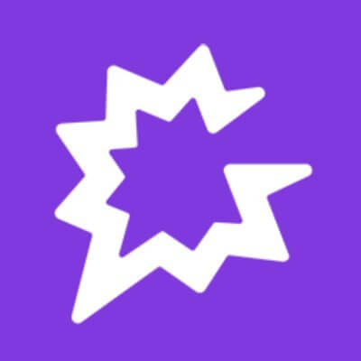 A white, eight-pointed starburst shape is featured against a solid purple background. The points of the starburst have varying lengths, creating a dynamic, irregular look that mirrors the innovative nature of AI Sales tools.