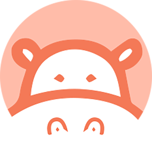 A minimalist logo featuring a stylized orange hippopotamus face. The design includes simple shapes to represent the eyes, ears, and snout against a circular peach-colored background. The overall look is playful and friendly, similar to intuitive AI Sales Tools, with a focus on clean lines and a two-tone color scheme.