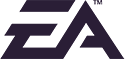 The image displays a logo consisting of the stylized letters "EA" in bold, dark purple. The letters are interconnected, forming an angular, modern design. The background is white, highlighting the logo's sleek appearance.