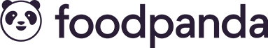 The image shows the Foodpanda logo, featuring a stylized panda face on the left and the word "foodpanda" written in lowercase on the right. The design is in a dark purple color on a transparent background.