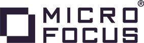 Logo of Micro Focus featuring a geometric square design on the left, composed of two open rectangles intersecting at right angles. To the right, the words "MICRO FOCUS" are displayed in a bold, modern sans-serif font. The entire design is in a dark blue color.