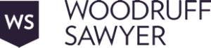 Logo of Woodruff Sawyer. On the left, a shield icon with "WS" in white letters. To the right, the name "WOODRUFF SAWYER" is displayed in uppercase, stylized black letters. The logo has a clean, professional appearance.