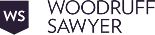 Logo of Woodruff Sawyer. On the left, a shield icon with "WS" in white letters. To the right, the name "WOODRUFF SAWYER" is displayed in uppercase, stylized black letters. The logo has a clean, professional appearance.