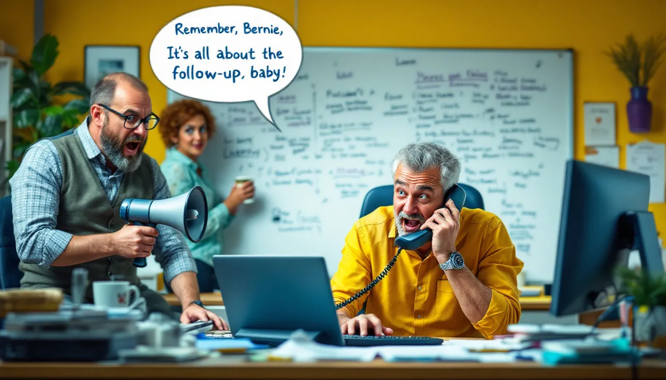An engaging visual of a follow-up call being made, emphasizing the importance of follow-ups in sales.
